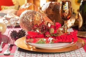 Decorated Christmas Dinner Table Setting photo