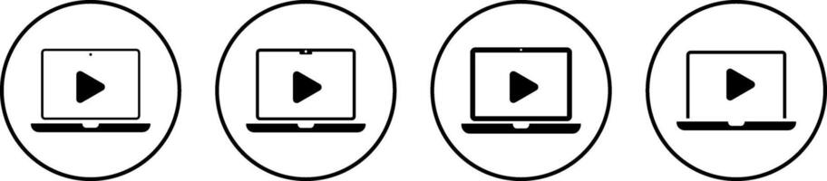 play button with laptop icon set. Device icons. start sound player symbol vector