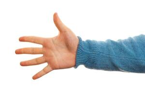 Concept of number five with hand on white background photo