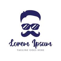 Man Male Masculine with Hairstyle with Sunglasses and Mustache for Gentleman Barbershop Logo Design vector