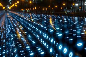 Futuristic Digital Matrix with Glowing Binary Code for Technology Design photo