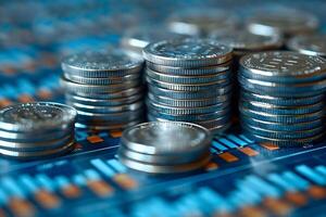 Stacked Coins on Financial Graph for Investment and Economy Concept photo