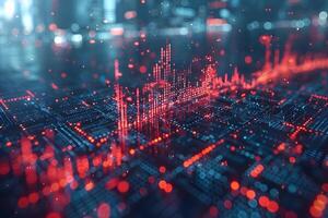 Abstract Futuristic Financial Data Visualization with Cityscape Background photo