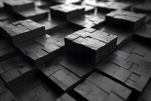 Abstract 3D Geometric Blocks Pattern in Monochrome for Modern Design photo