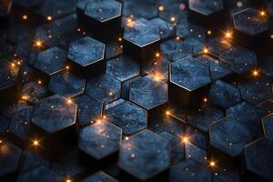 Futuristic Hexagonal Pattern with Glowing Elements - Digital Art for Tech Designs photo
