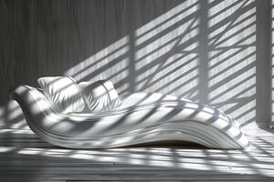 Modern Minimalist White Sofa with Artistic Shadow Patterns for Interior Design photo