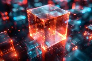 Futuristic Abstract Technology Cube with Glowing Neon Elements photo