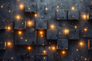 Modern Abstract Art with Glowing Lights and Textured Dark Blocks for Design Concepts photo