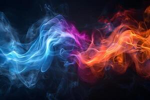 Dynamic Abstract Waves of Blue and Orange Smoke on Dark Background for Creative Design photo