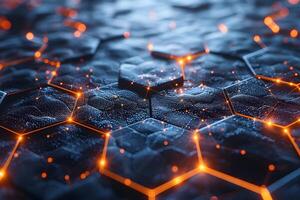 Futuristic Hexagonal Grid with Glowing Orange Connections for Tech Design photo