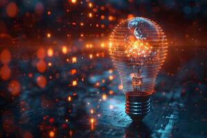 Futuristic Digital Innovation Concept with Illuminated Light Bulb and Network Connections photo