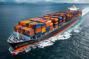 Massive Container Ship Traversing Open Sea for Global Trade and Logistics Illustration photo