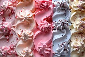 Colorful Array of Flavorful Ice Cream Swirls with Decorative Toppings photo