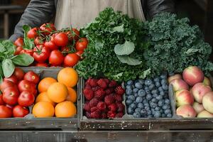Fresh Organic Produce Display with Vibrant Fruits and Vegetables for Healthy Living photo