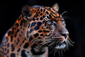 Majestic Leopard Portrait Against Dark Background for Wildlife and Nature Art photo