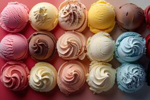 Colorful Array of Assorted Ice Cream Scoops for Summer Dessert Themes and Food Design photo