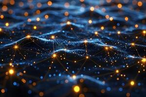 Futuristic Digital Network with Glowing Connections on Undulating Surface photo