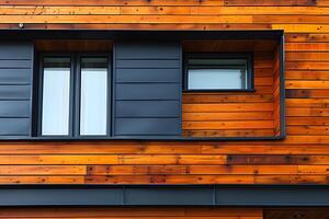 Modern Architectural Design Featuring Wooden Cladding and Stylish Windows photo
