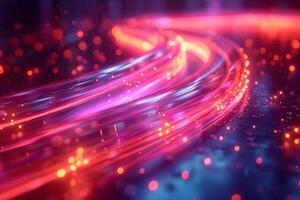 Abstract Neon Light Trails and Bokeh on a Wet Surface for Modern Design photo