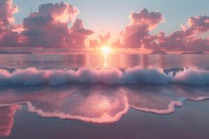 Tranquil Sunset Over Ocean Waves with Vibrant Clouds Reflections for Posters and Prints photo