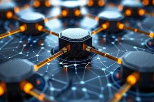 Futuristic Blockchain Network with Hexagonal Digital Nodes and Connections photo
