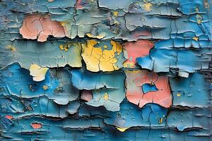 Abstract Textured Landscape with Multicolored Peeling Paint Layers on Aged Surface photo