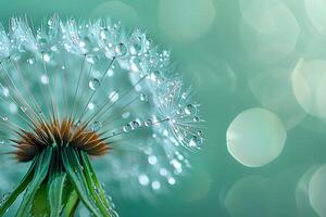 Close-Up of Dew-Covered Dandelion Seed Head with Bokeh Effect photo