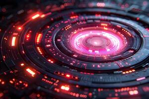 Futuristic Digital Interface with Glowing Red and Pink Circular Patterns for Technology Design photo