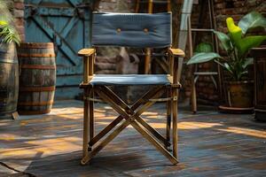 Vintage Director's Chair in Rustic Outdoor Setting for Creative Inspiration photo