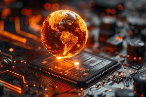 Digital Innovation and Global Connectivity Concept with Circuit Board and Earth photo