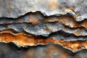 Abstract Texture of Weathered Metallic Surface with Orange and Gray Layers for Background Design photo