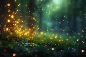 Magical Forest Glow - Bokeh Lights in a Mystical Woodland Setting for Artistic Designs photo