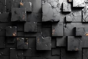 Abstract Geometric Black Cubes with Cracked Surface for Modern Design and Architecture photo