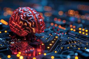 Artificial Intelligence Concept with Glowing Electronic Brain and Circuitry Design photo