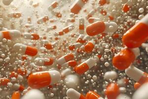 Medications in Motion Capsules Floating in Dynamic Healthcare Concept photo