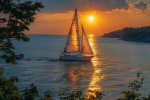 Sunset Sailing Adventure on Calm Waters for Serene Summer Escapes photo