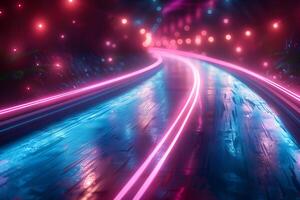 Neon-Lit Futuristic Road with Vivid Colors in a Virtual Environment for Creative Design photo