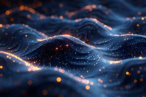 Abstract Digital Landscape Representing Data Waves with Glowing Particles for Technology Concepts photo