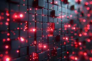 Futuristic Digital Abstract with Red Glowing Cubes for Modern Design and Technology Themes photo