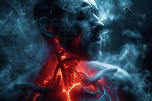 Mysterious Futuristic Portrait with Smoke and Glowing Elements photo