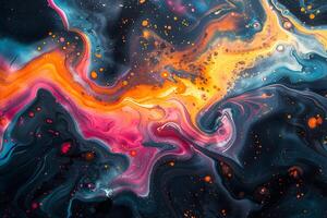 Vivid Abstract Fluid Art with Bright Swirling Colors and Cosmic Patterns photo