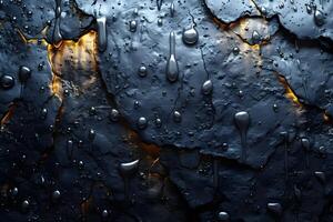 Abstract Dark Metallic Surface with Liquid Droplets and Fiery Accents for Modern Design photo
