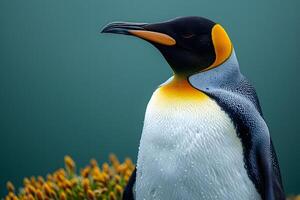Majestic King Penguin Portrait in Nature's Tranquil Setting photo