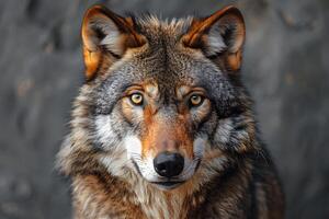 Majestic Wolf Portrait Against Dark Background for Wildlife Conservation Print photo