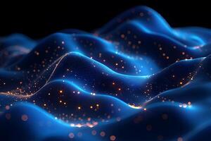 Futuristic Blue Waves with Sparkling Light Particles for Digital Art and Design photo