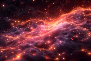 Abstract Futuristic Network of Glowing Particles and Waves photo