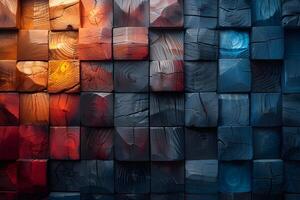 Abstract Wooden Block Pattern with Warm and Cool Tones for Art and Design photo