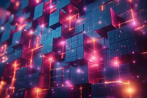 Futuristic Digital Cube Abstract with Glowing Neon Elements for Tech Design photo