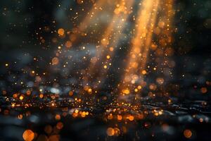 Golden Bokeh Lights in Dark Abstract Background for Artistic Design photo