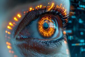 Futuristic Eye with Digital Interface Elements for Technology Concepts and Innovation photo